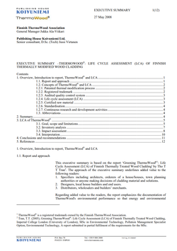 ThermoWood Life Cycle Assessment (LCA) - Executive Summary 2008
